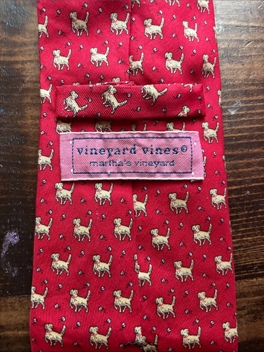 Vineyard Vines Red Tie with White Dog Motif